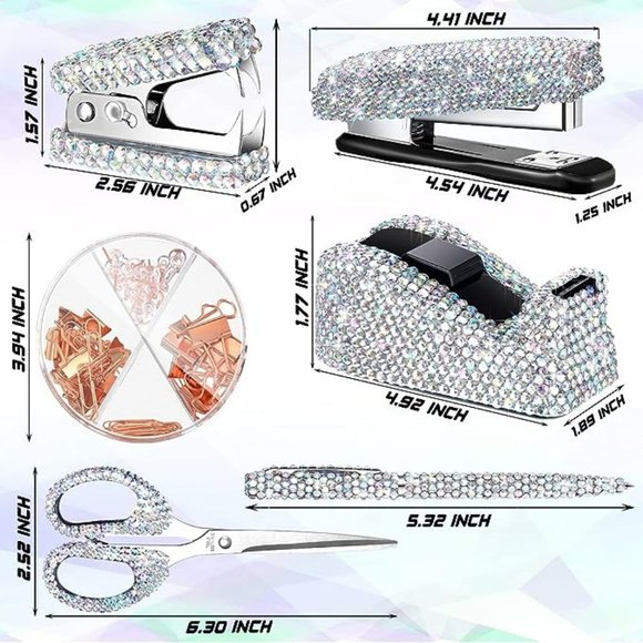 6 Pcs Bling Office Desk Accessories Set Crystal School Stationery Kit - Picture 2 of 6